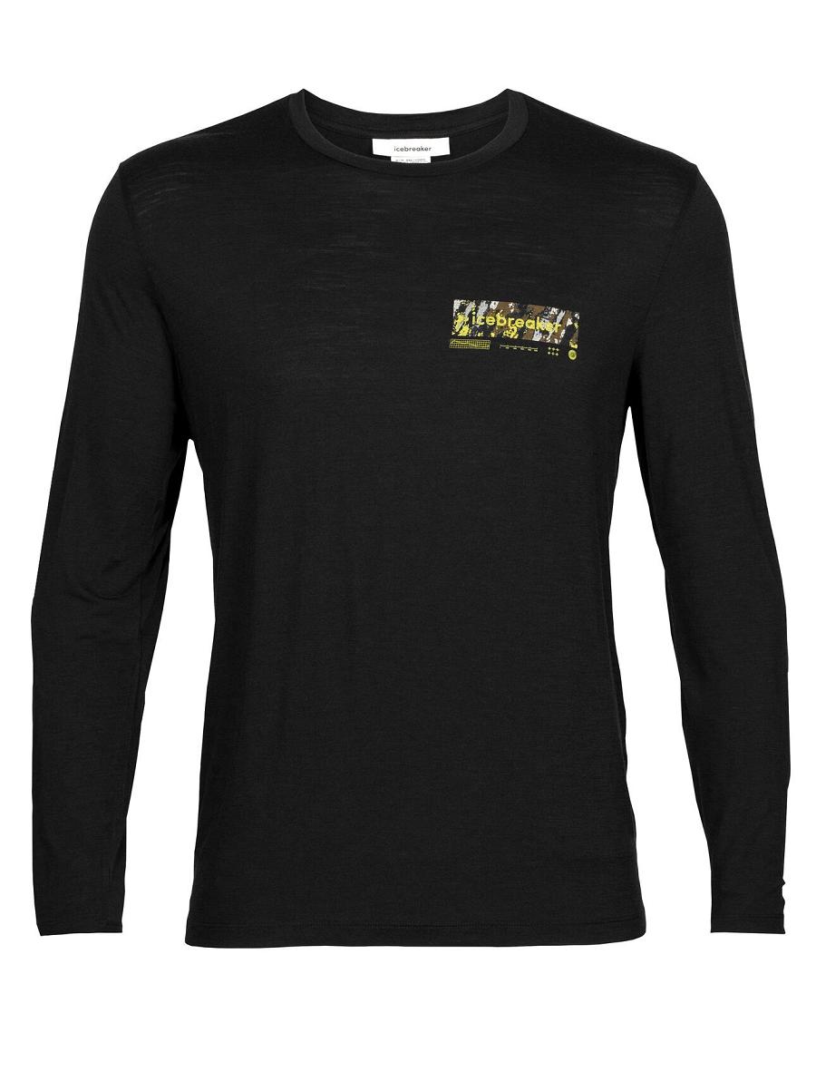 Icebreaker Merino Tech Lite II T-Shirt Summit Tread Férfi Long Sleeve Fekete | HU 1237QMAZ